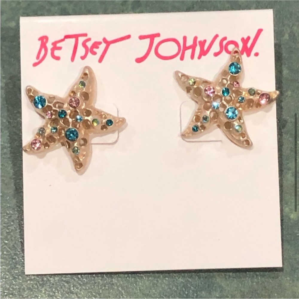 Betsey Johnson gold plated gemstone studded starfish shaped earrings new